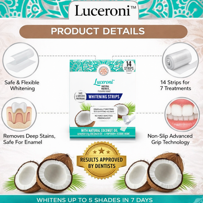 Tiras blanqueadoras de dientes LUCERONI™ con aceite de coco natural