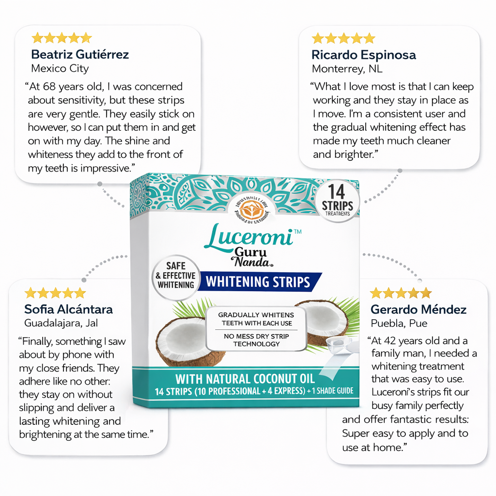 Tiras blanqueadoras de dientes LUCERONI™ con aceite de coco natural