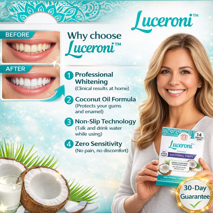 Tiras blanqueadoras de dientes LUCERONI™ con aceite de coco natural