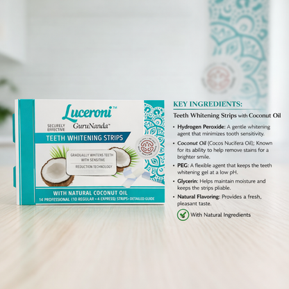 Tiras blanqueadoras de dientes LUCERONI™ con aceite de coco natural