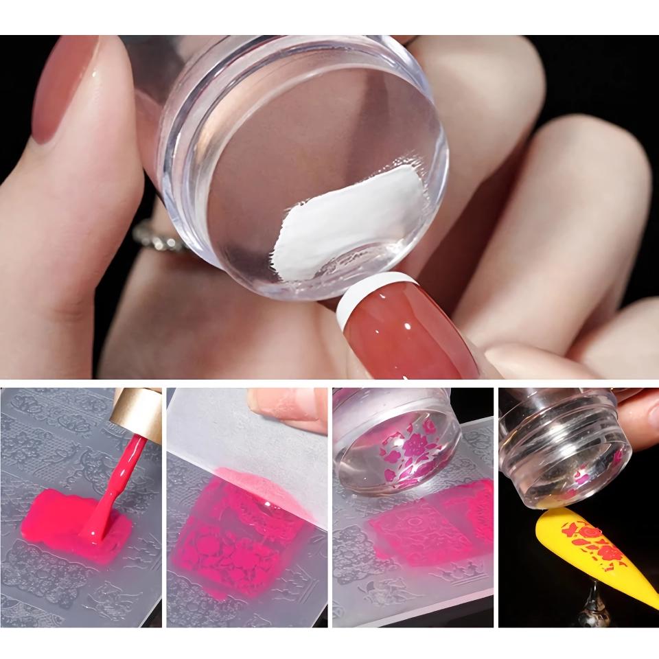 💅 50 % DE DESCUENTO HOY - Juego de raspador y estampador de uñas con gelatina transparente - Herramienta de manicura con diseño de malvavisco de silicona