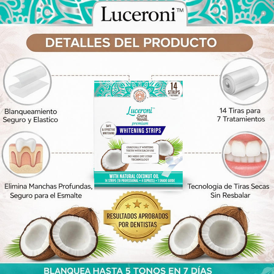 Luceroni™ Tiras blanqueadoras dentales con aceite de coco natural