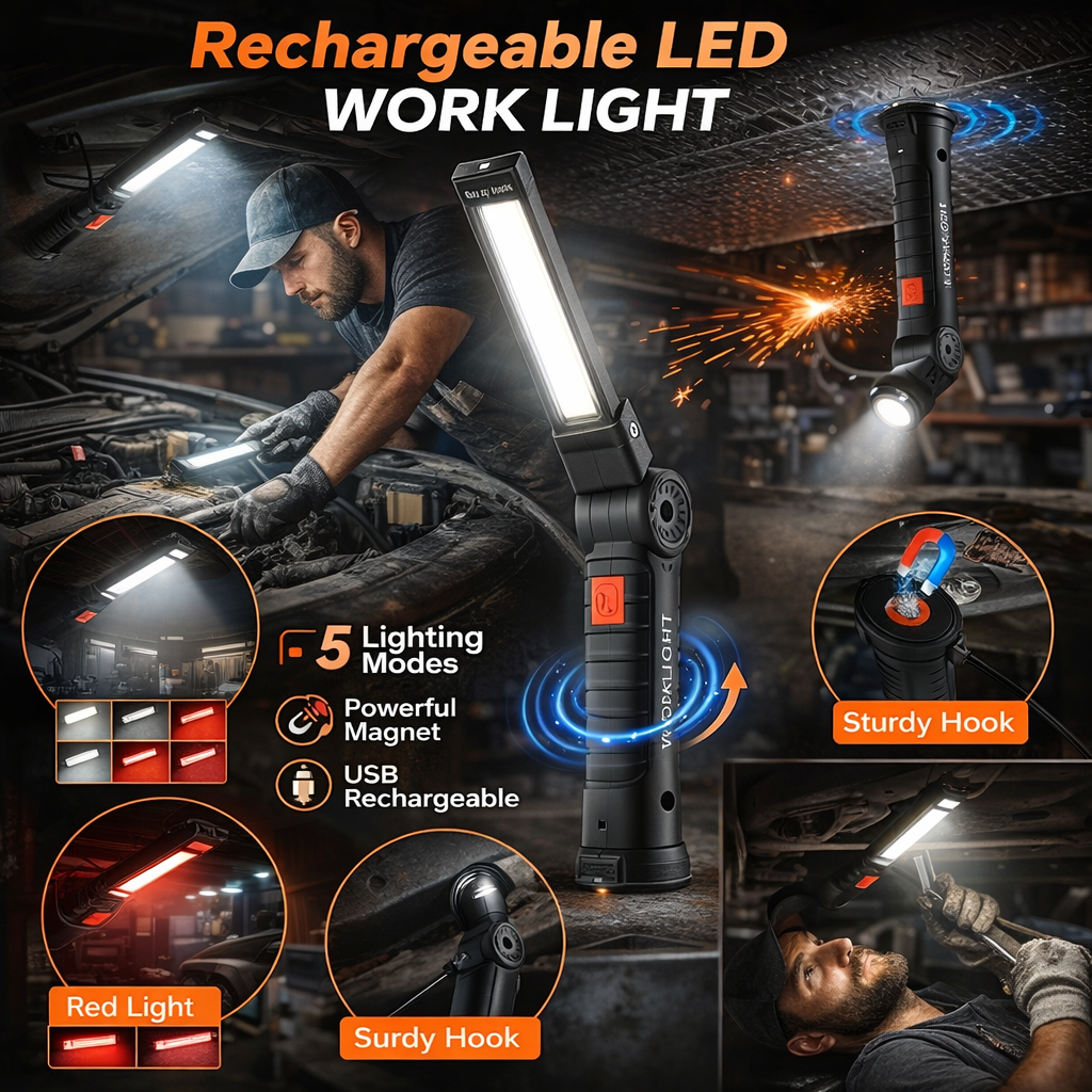 360° USB Rechargeable Magnetic Work Light (2 pcs)