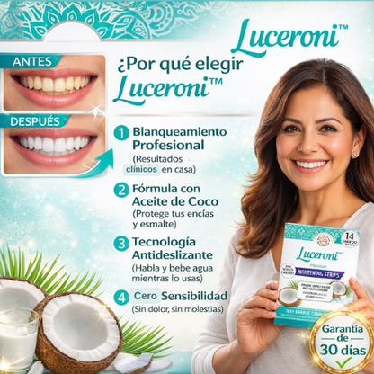 Luceroni™ Tiras blanqueadoras dentales con aceite de coco natural