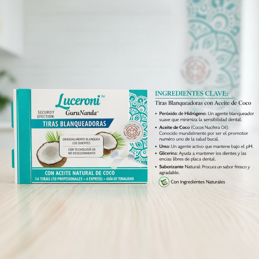 Luceroni™ Tiras blanqueadoras dentales con aceite de coco natural